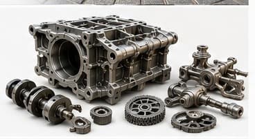 Zabytkowy blok silnika i odrestaurowane elementy mechaniczne