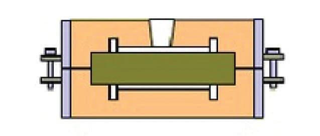 Zdjęcie Rdzeń umieszcza się na swoich podporach, a następnie forma się zamyka.